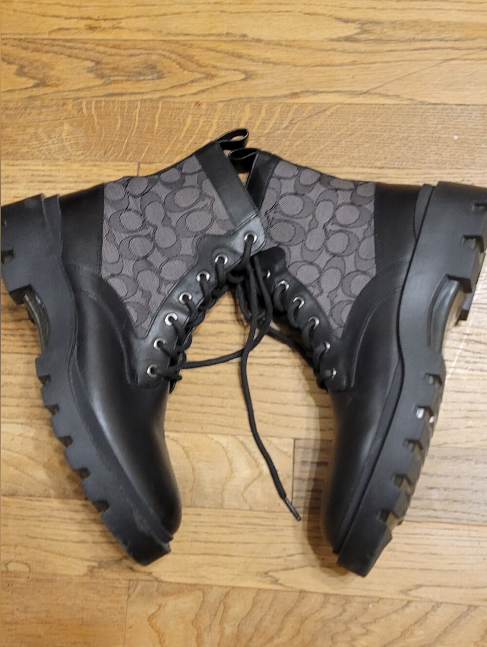 Men's Black Lace-Up Ankle Boots with Signature Pattern Panels